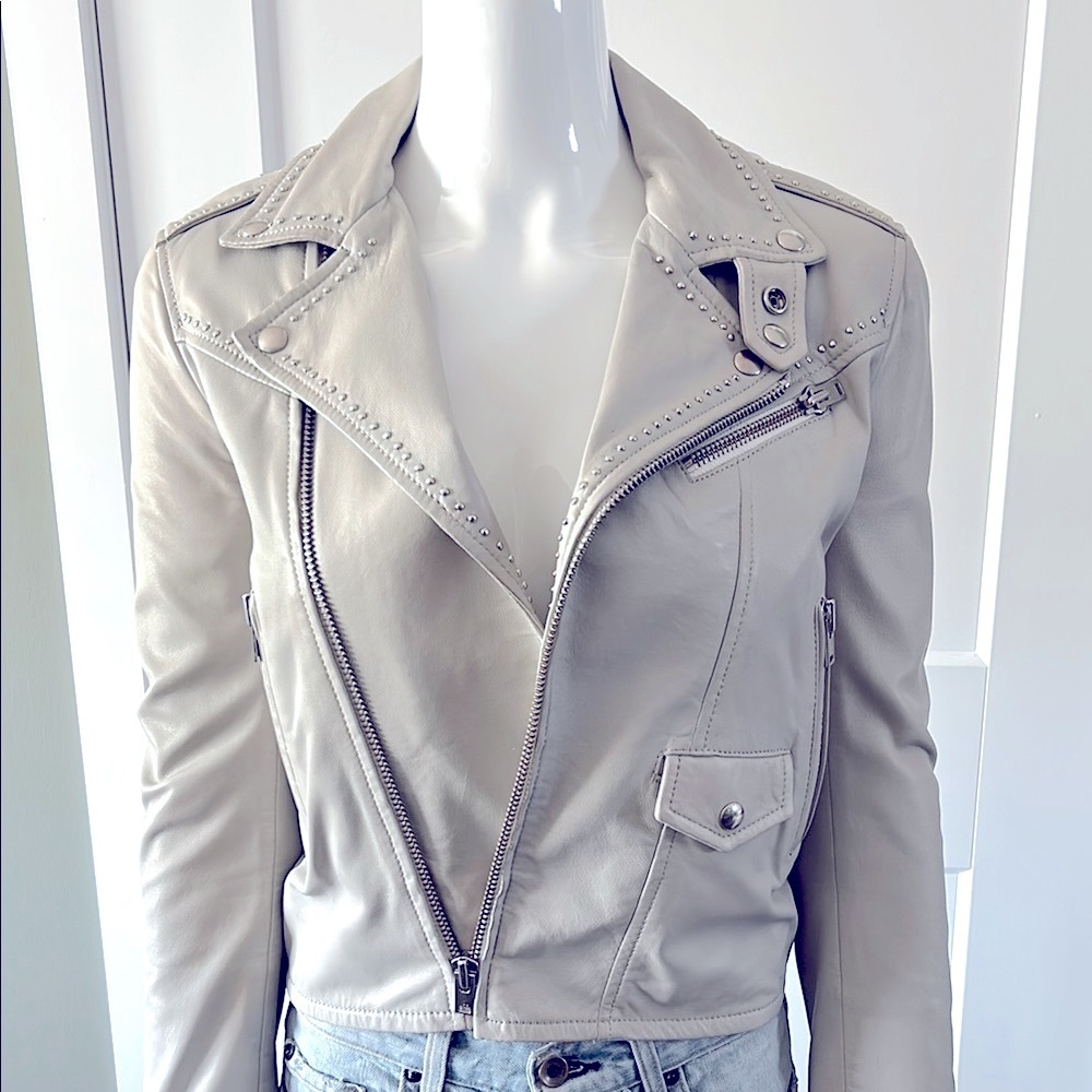 IRO Blondie Studded Leather Jacket Grey - Picture 3 of 16